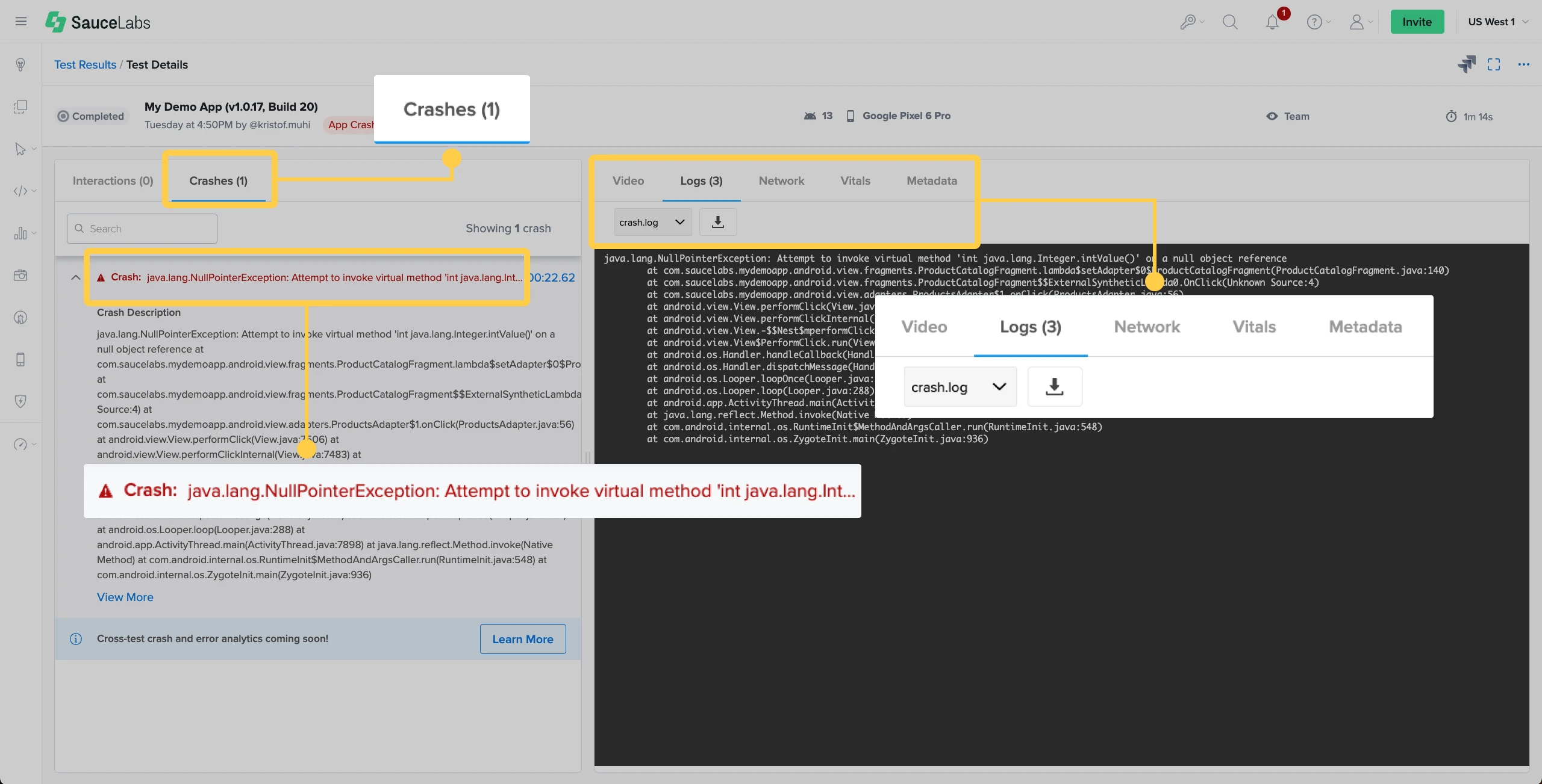 Built-in Error and Crash Reporting in Sauce Real Device Cloud