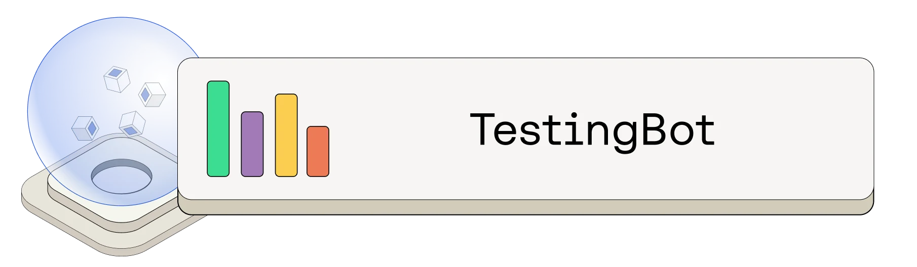 TestingBot header with colorful bar chart (green, purple, yellow, orange) next to text, on a light background with 3D elements.