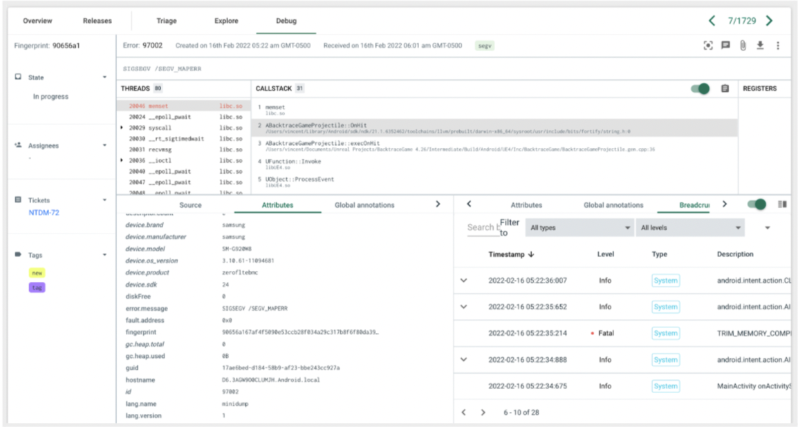 Backtrace Crash Report