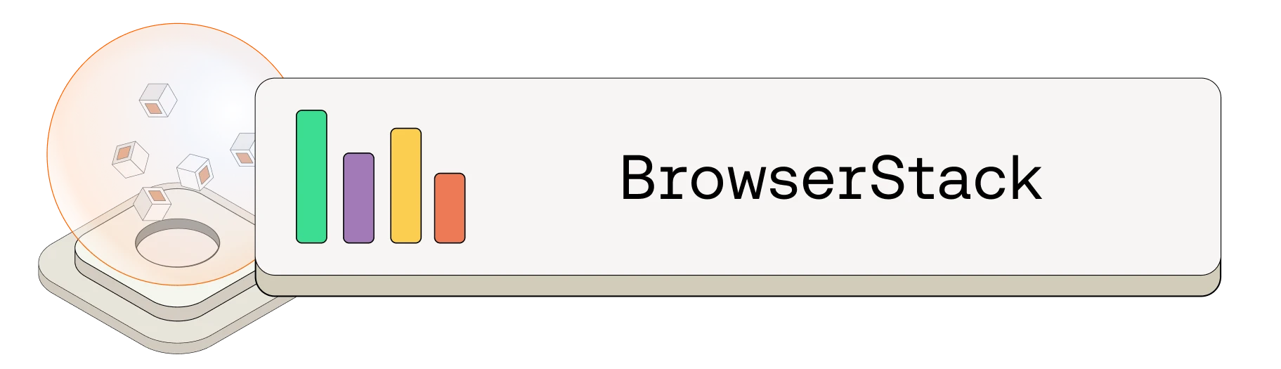BrowserStack header with colorful bar chart icon and 3D geometric shapes in a modern, minimalist design.