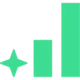 Three bright green shapes: a four-pointed star on the left and two rectangular columns of increasing height to the right.