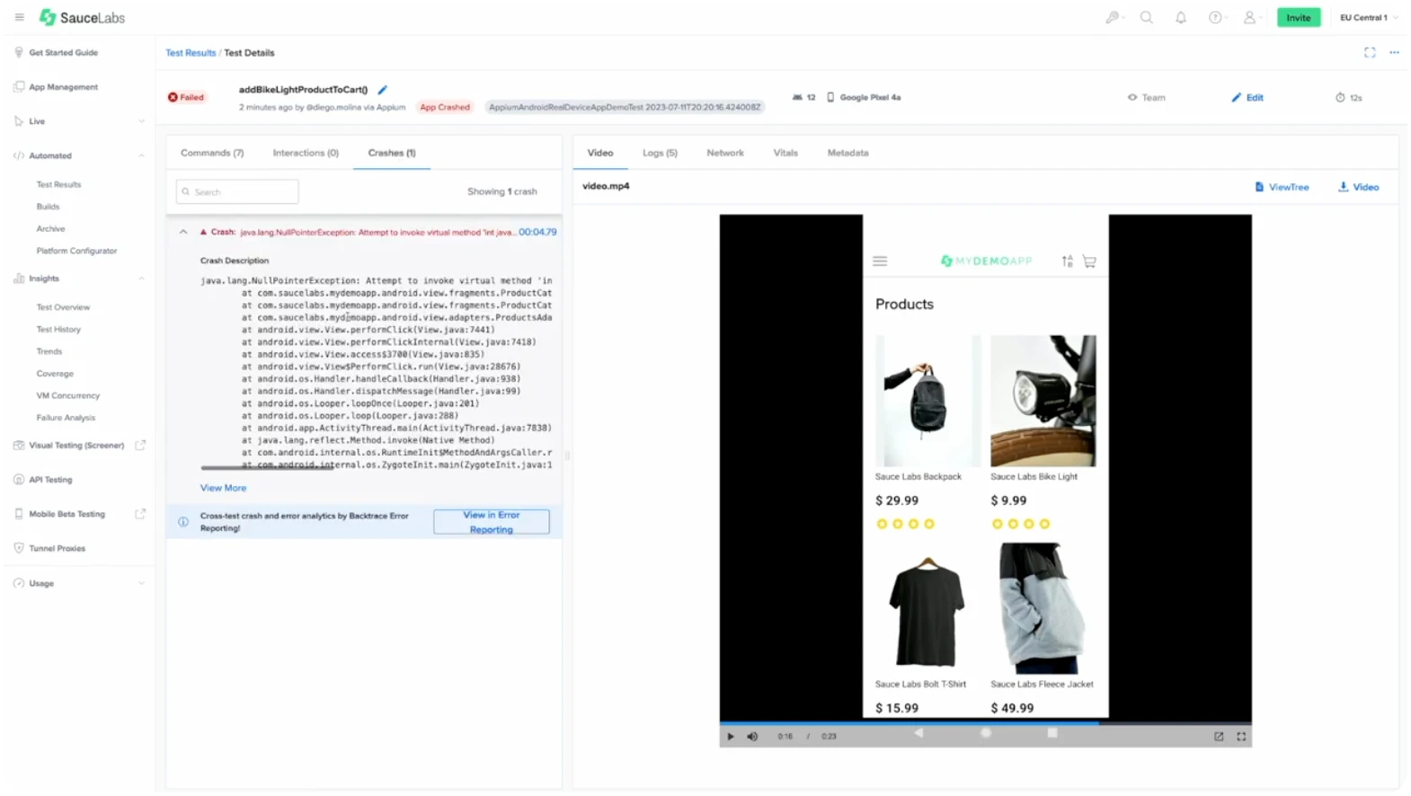 Step #11 to running mobile accessibility tests using Sauce Labs 