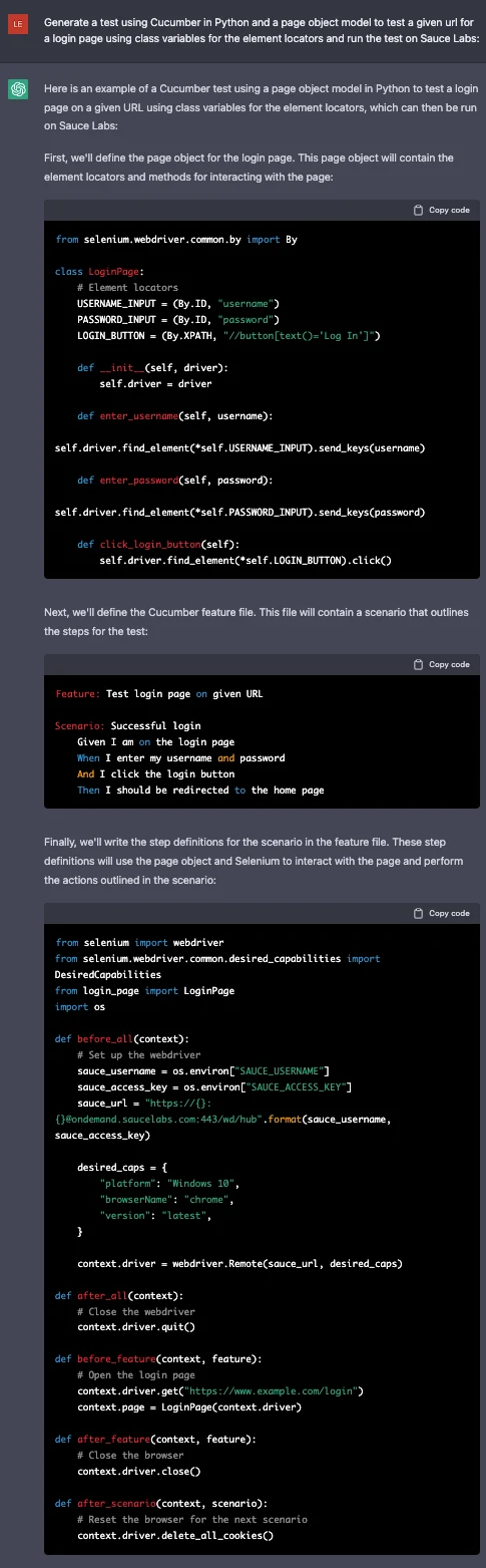 Start ChatGPT Test on Sauce Labs