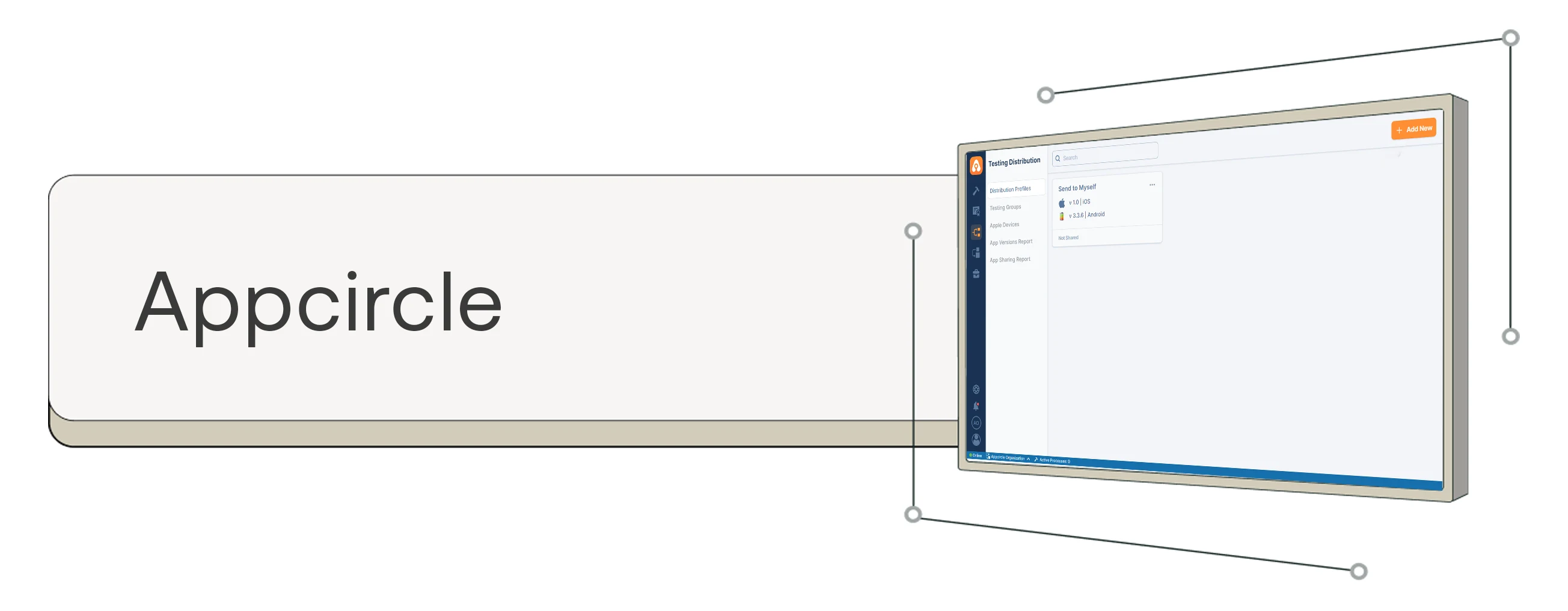 Appcircle software interface showing testing distribution dashboard with user profile options and navigation menu.