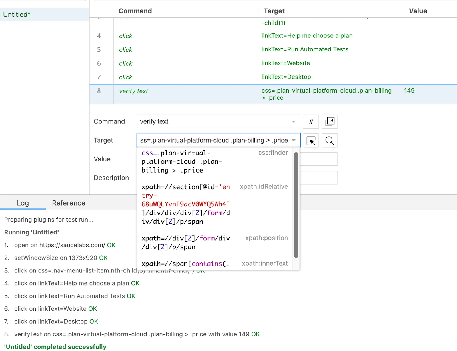 Selenium CSS targets