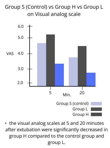 group S control vs group H vs group L on visual analog scale