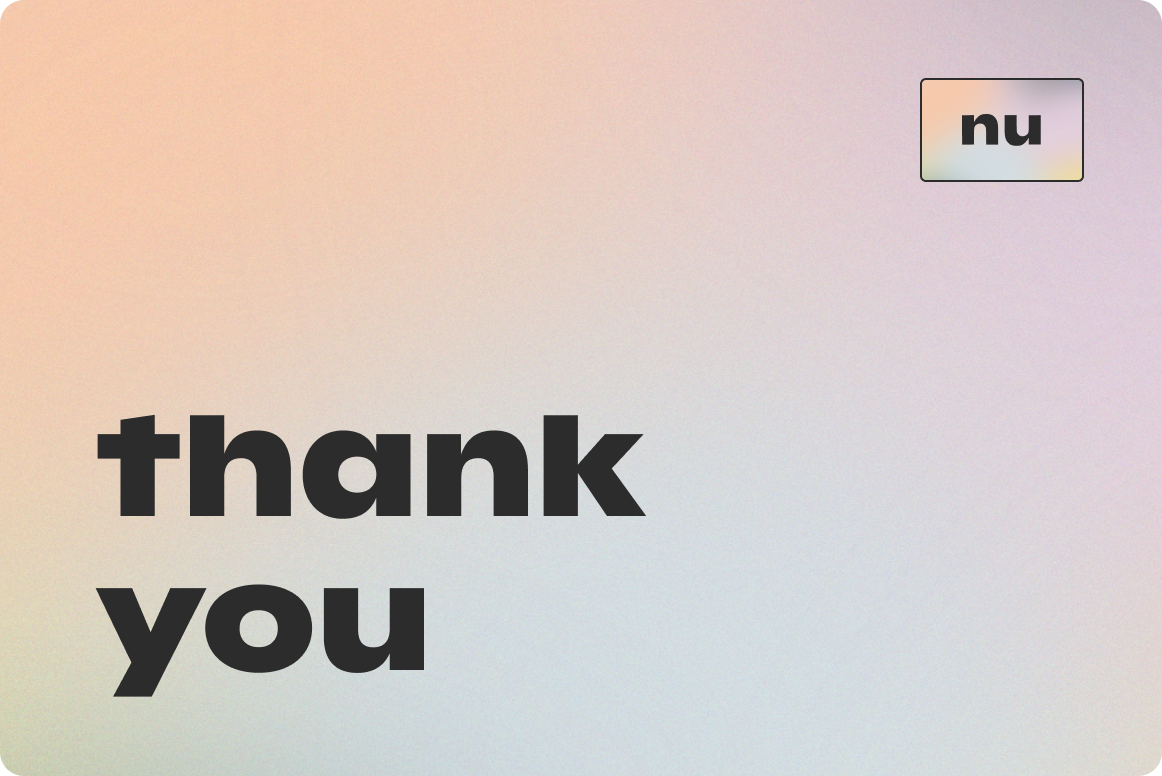 Nuuly gift card to say Thank You. Pastel gradient card with the word “Thank You” written on it. 