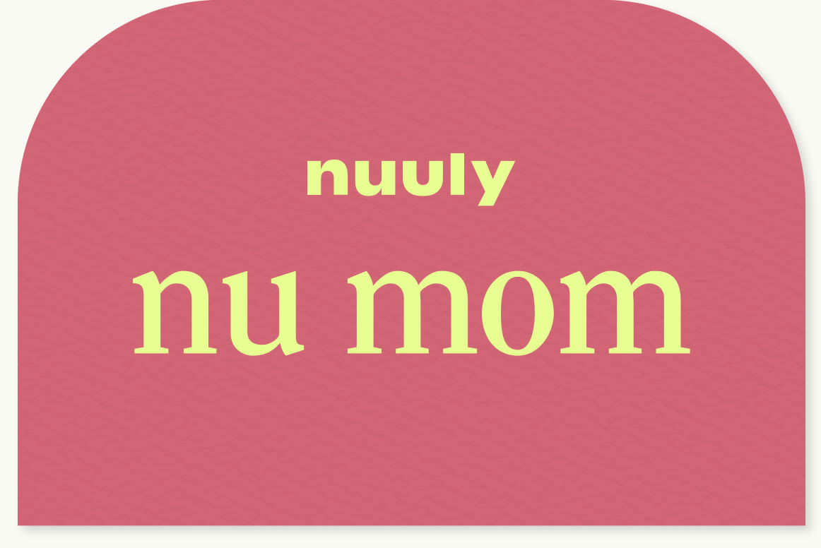 Nuuly gift card with the message ‘nuuly nu mom’ on a pink background.