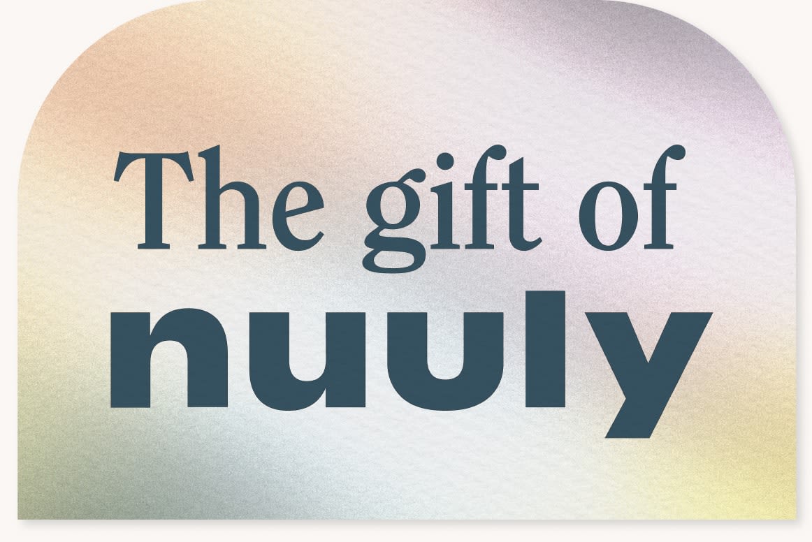 Nuuly gift card with the message ‘The gift of nuuly’ on a neutral gradient background.