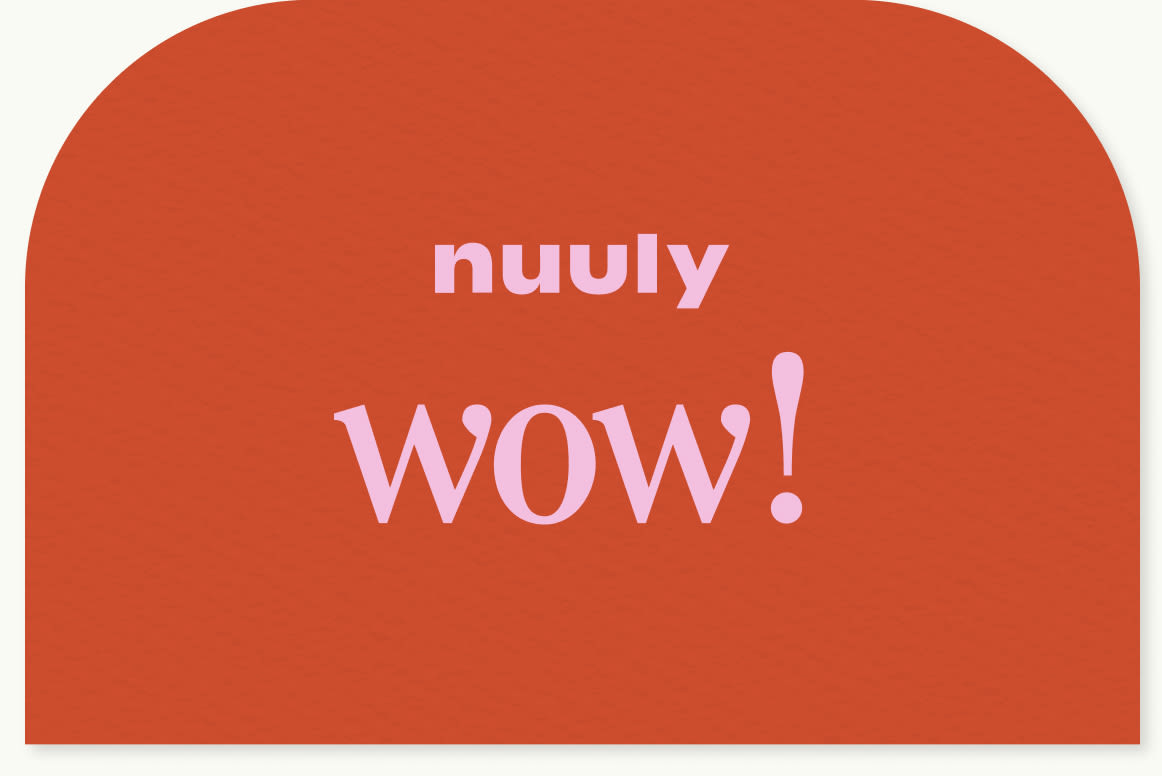 Nuuly gift card with the message ‘nuuly wow’ on a red-orange background.