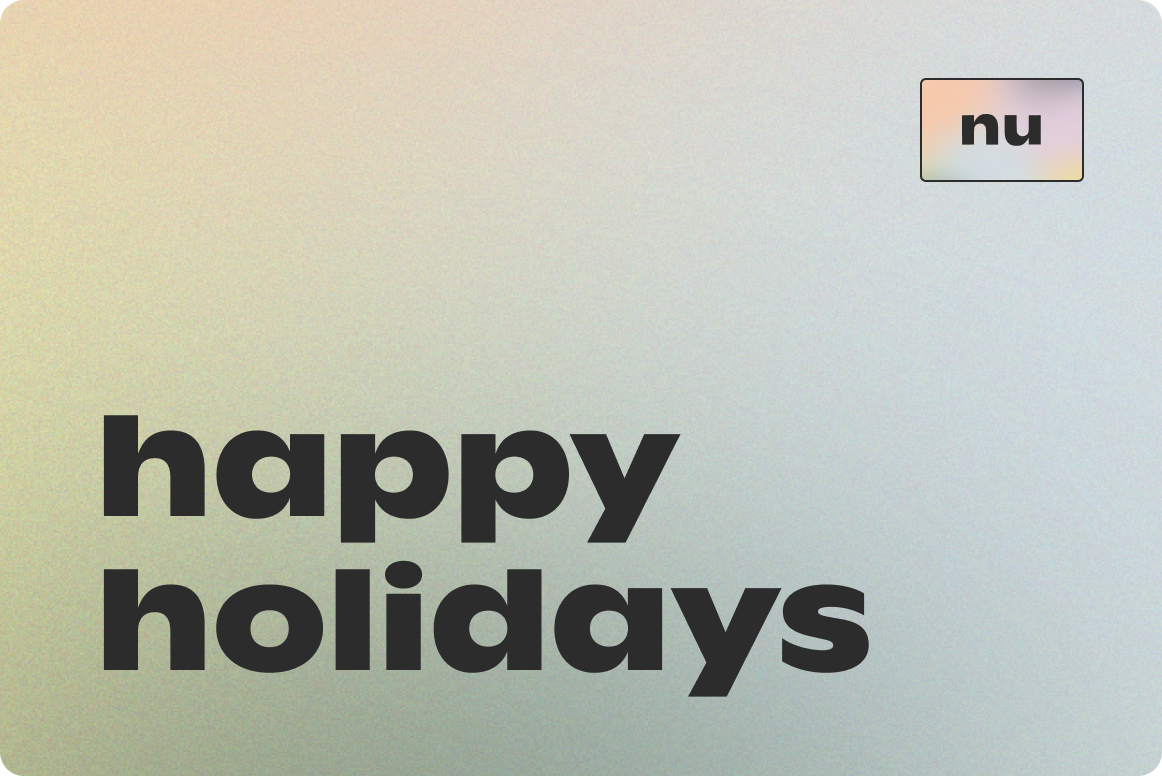 Nuuly gift card for holiday. Pastel gradient card with the words “Happy Holidays” written on it. 