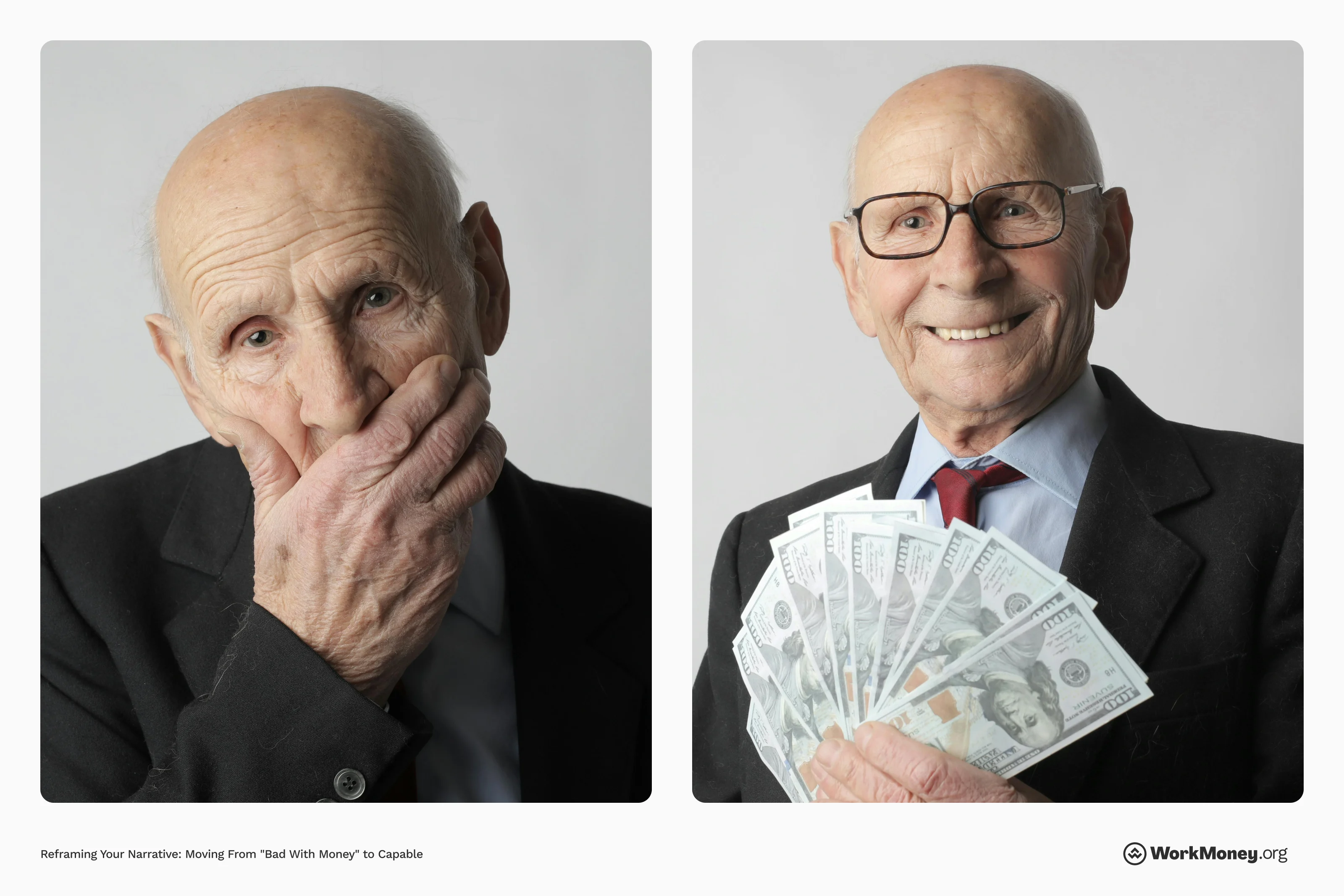 A man goes from stressed to happy with his money outlook