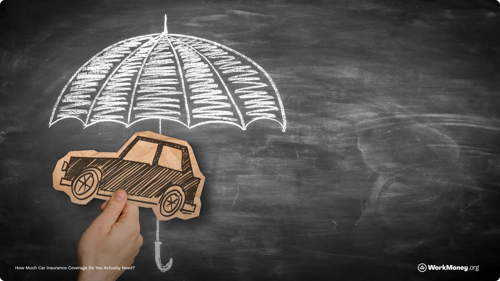 Car under an umbrella on a chalkboard