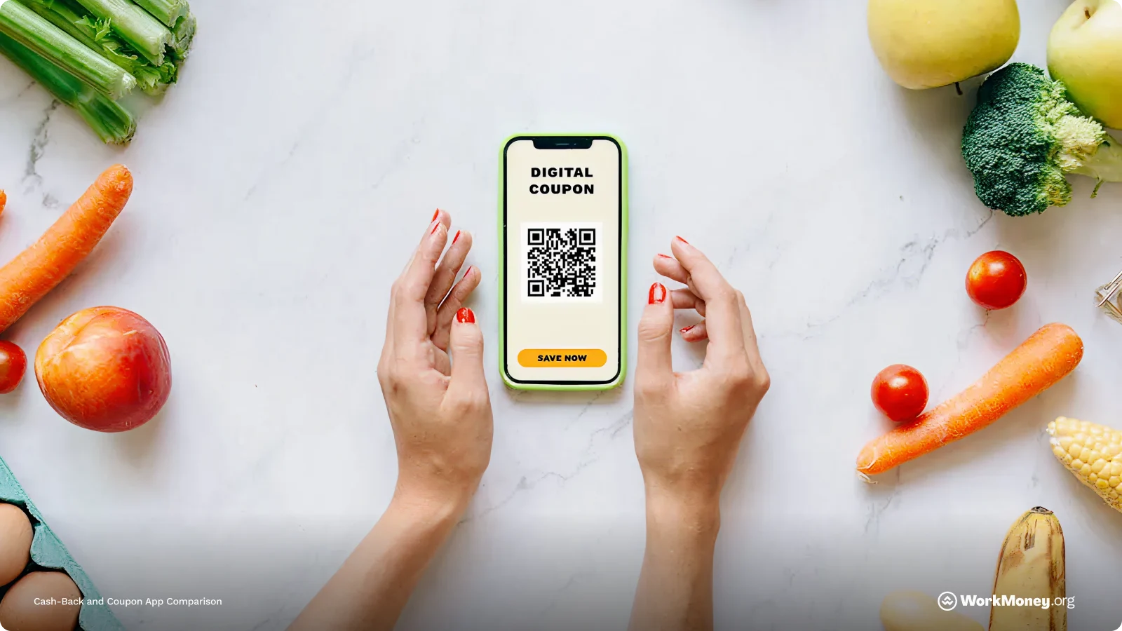 A phone with an app QR code showing