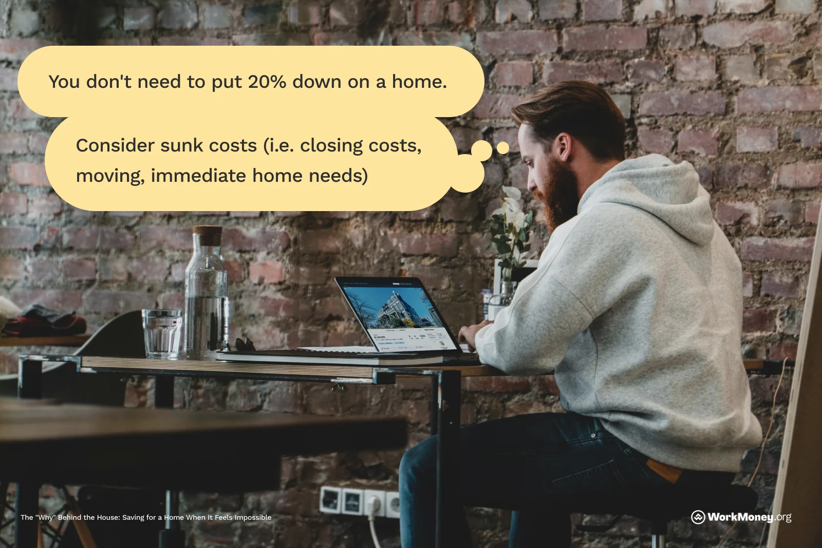 A man considers his concerns with buying a house.