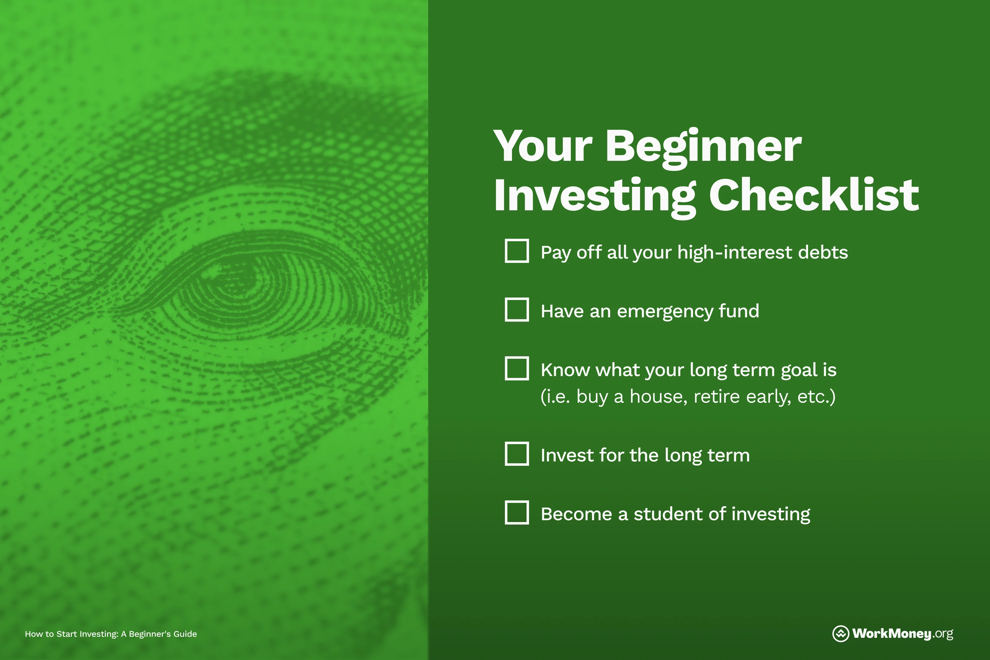 Graphic with a checklist for investing 