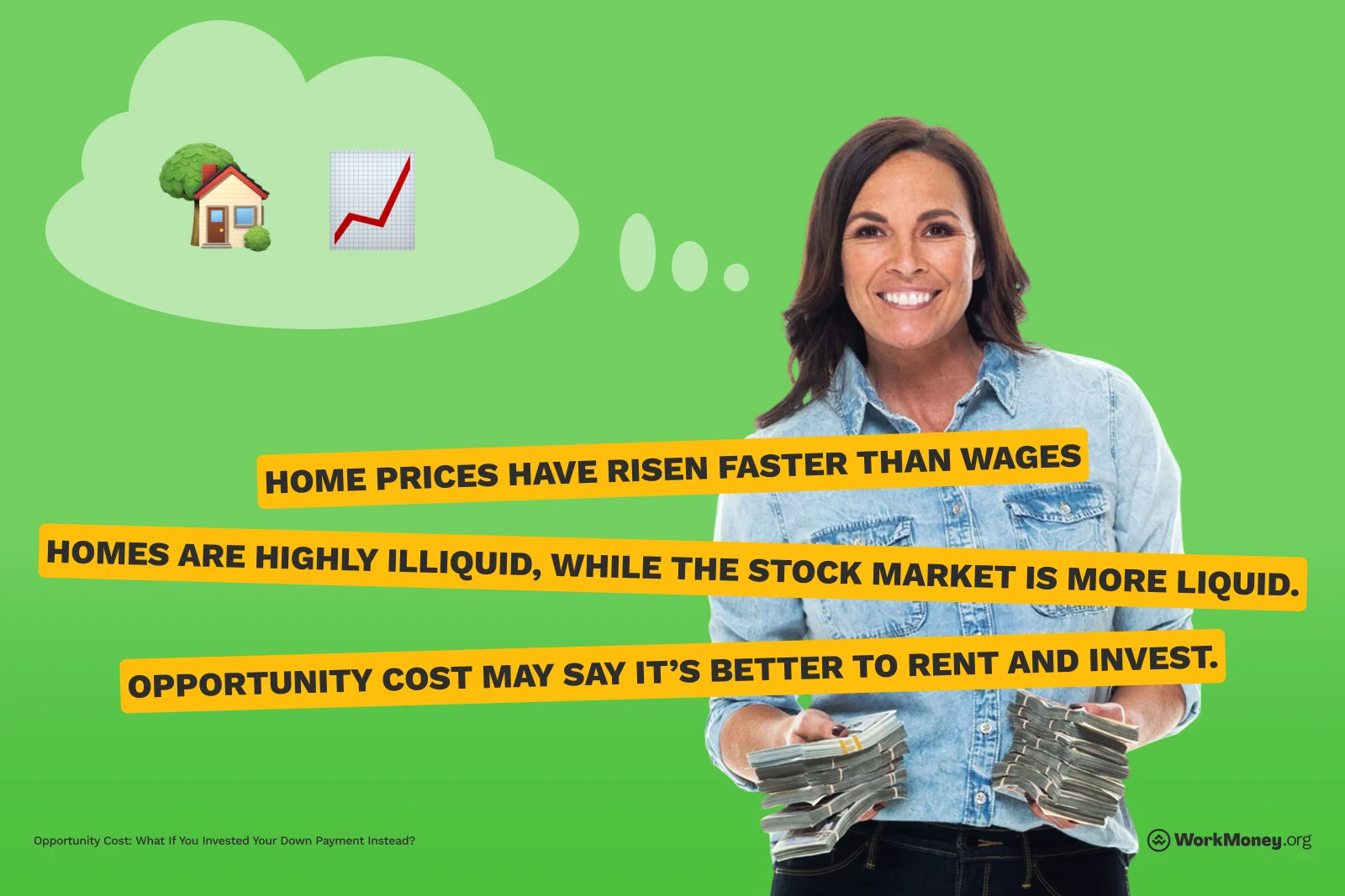 Woman considers investing her house down payment.