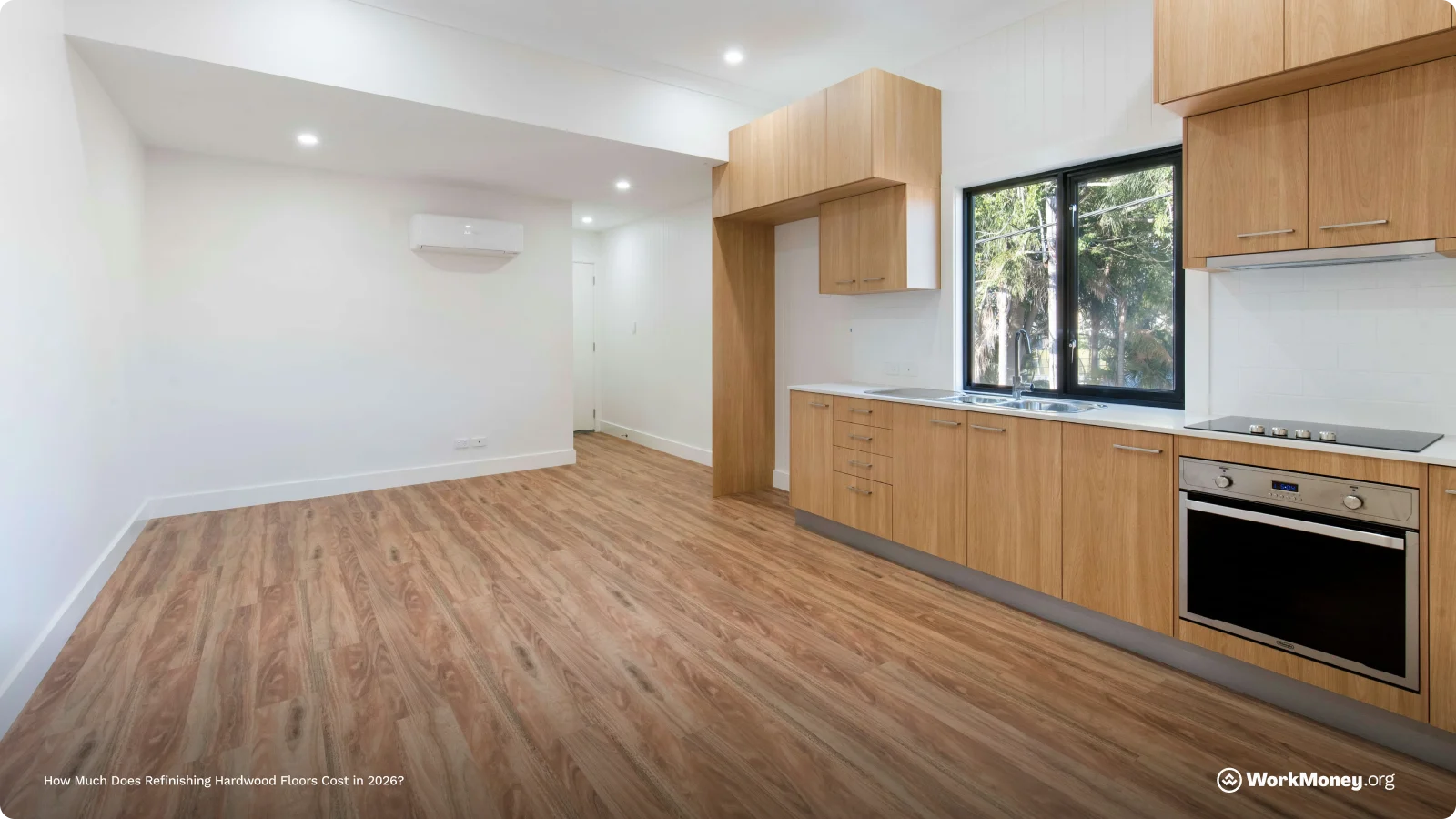 A room with a large hardwood floor