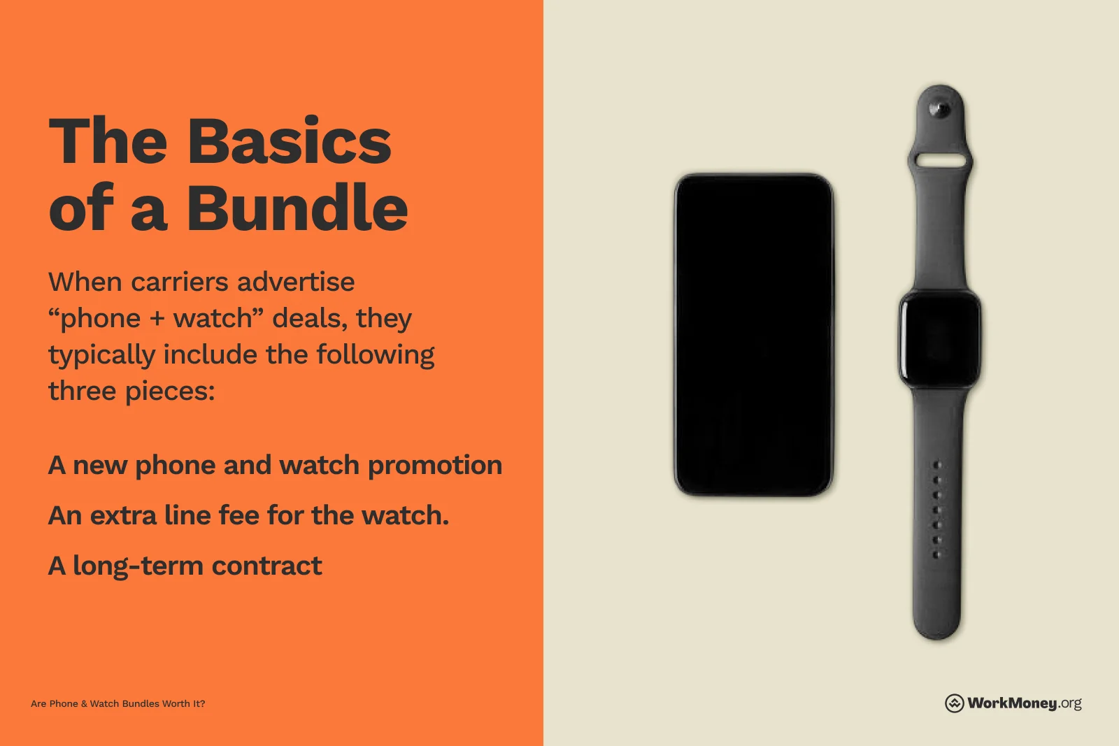 The basics of a phone and watch bundle - a new phone and watch, often an extra line for the watch and a long-term contract.