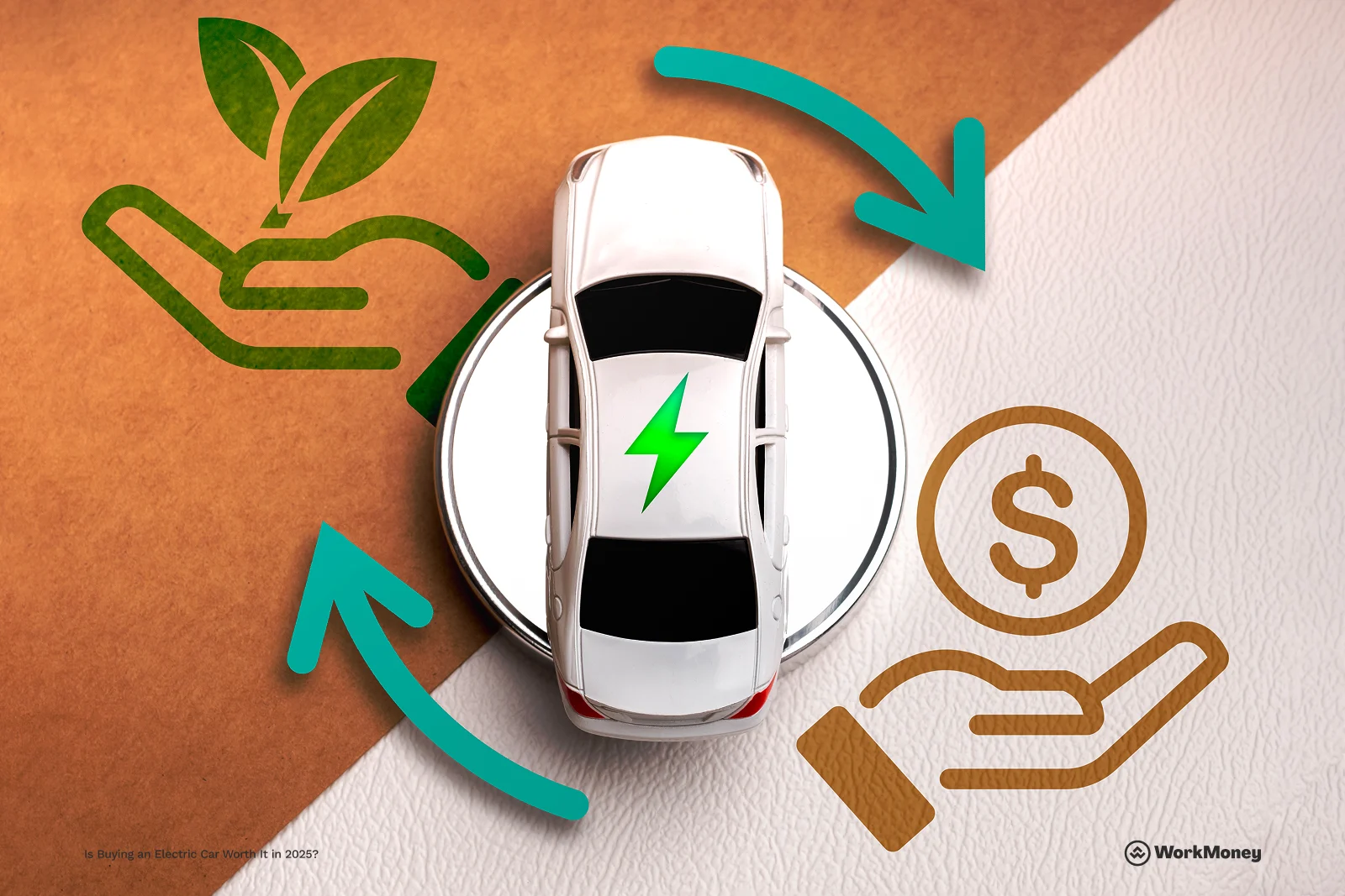 Image showing a car spinning between money and the environment.