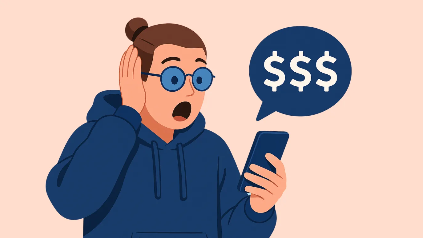 Person Shocked Looking at Phone Bill on their Mobile