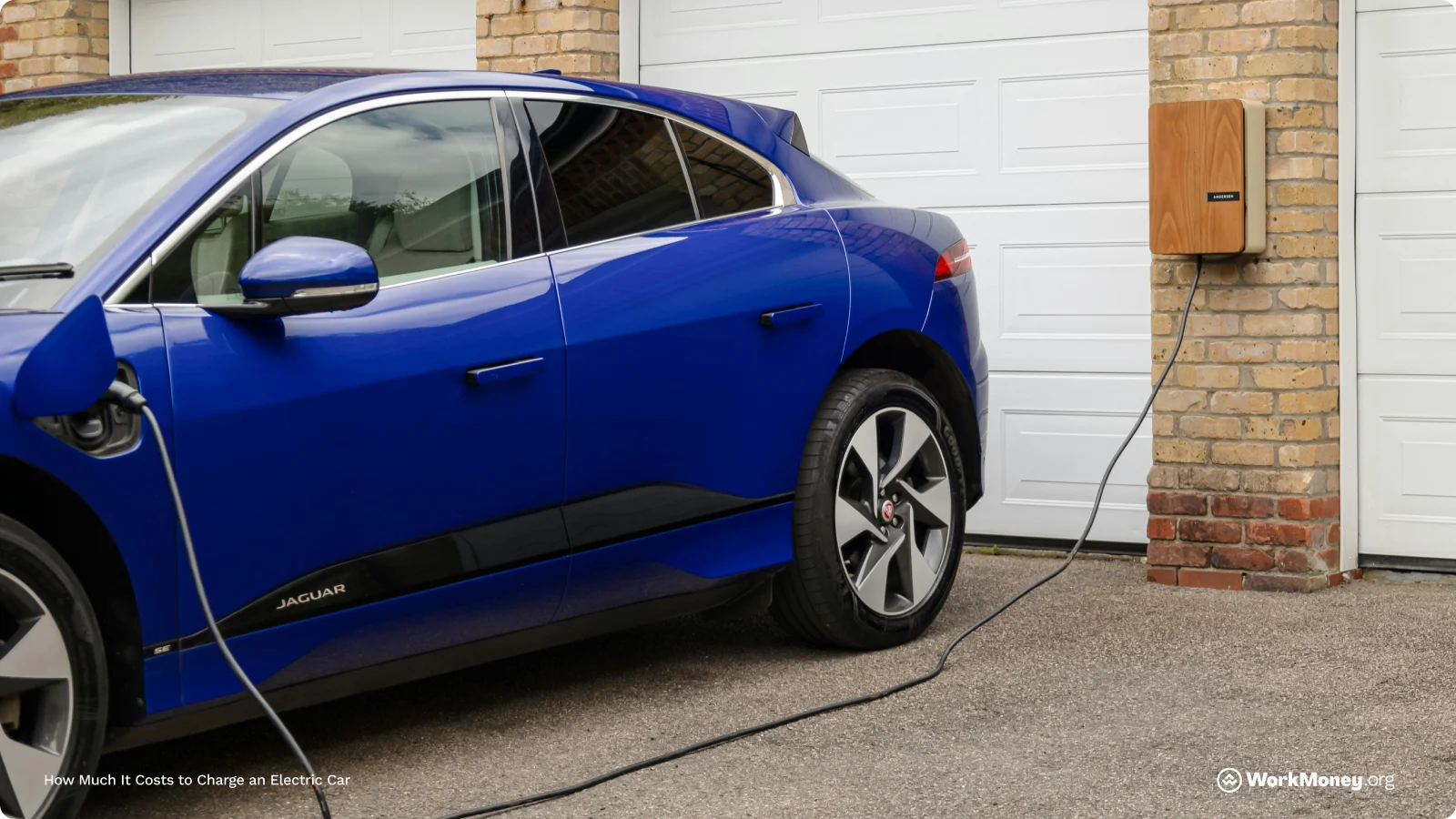 Electric vehicle charging at home, highlighting convenience and potential savings on fueling compared to gas-powered cars.