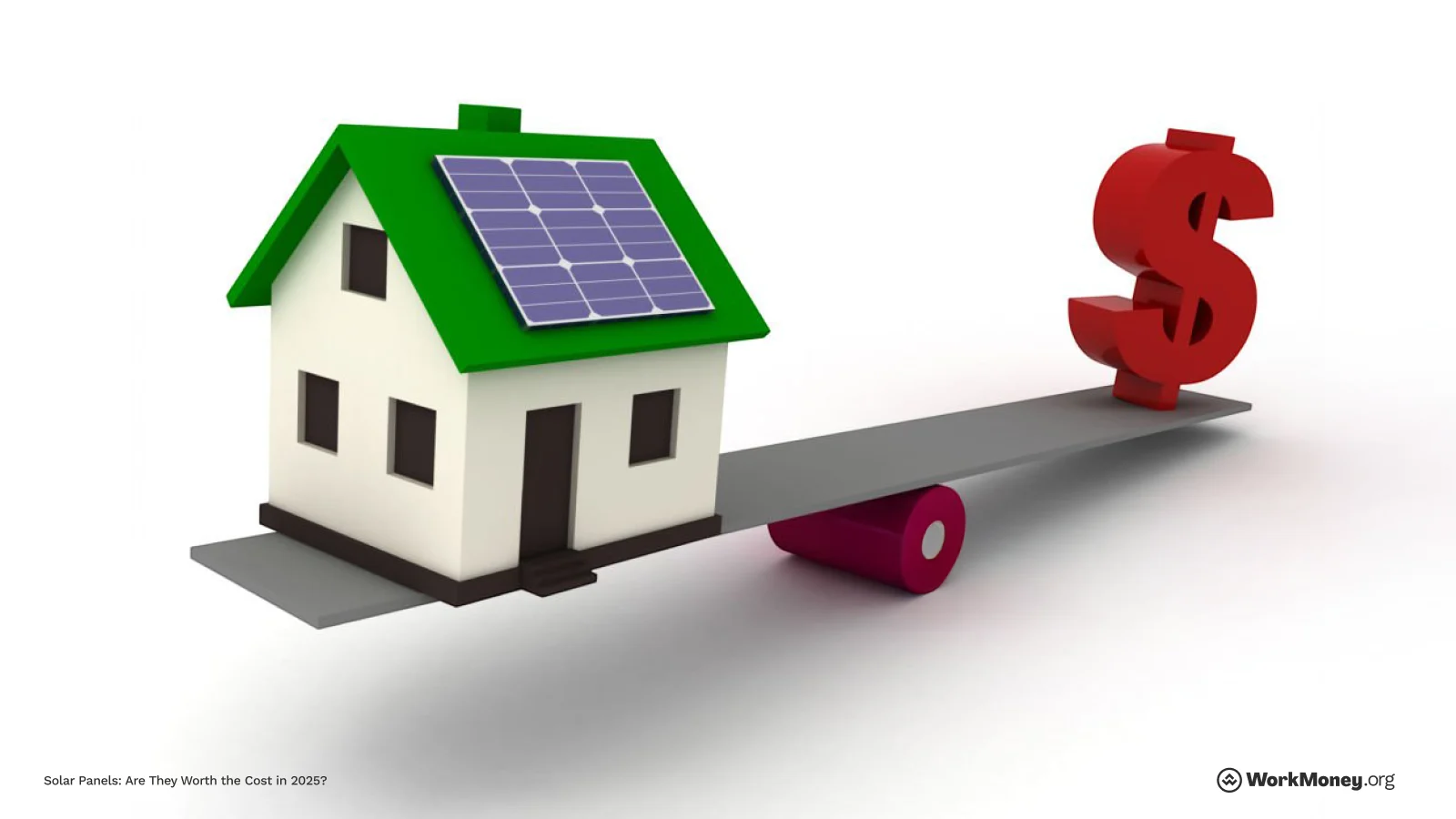 House with solar panels and dollar sign on a scale