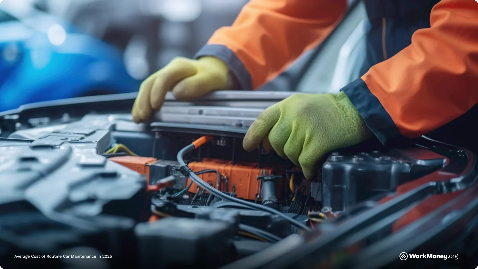 Mechanic looks at engine.