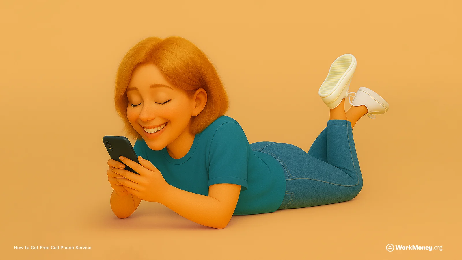 Happy woman in tracksuit smiling and looking at her phone.