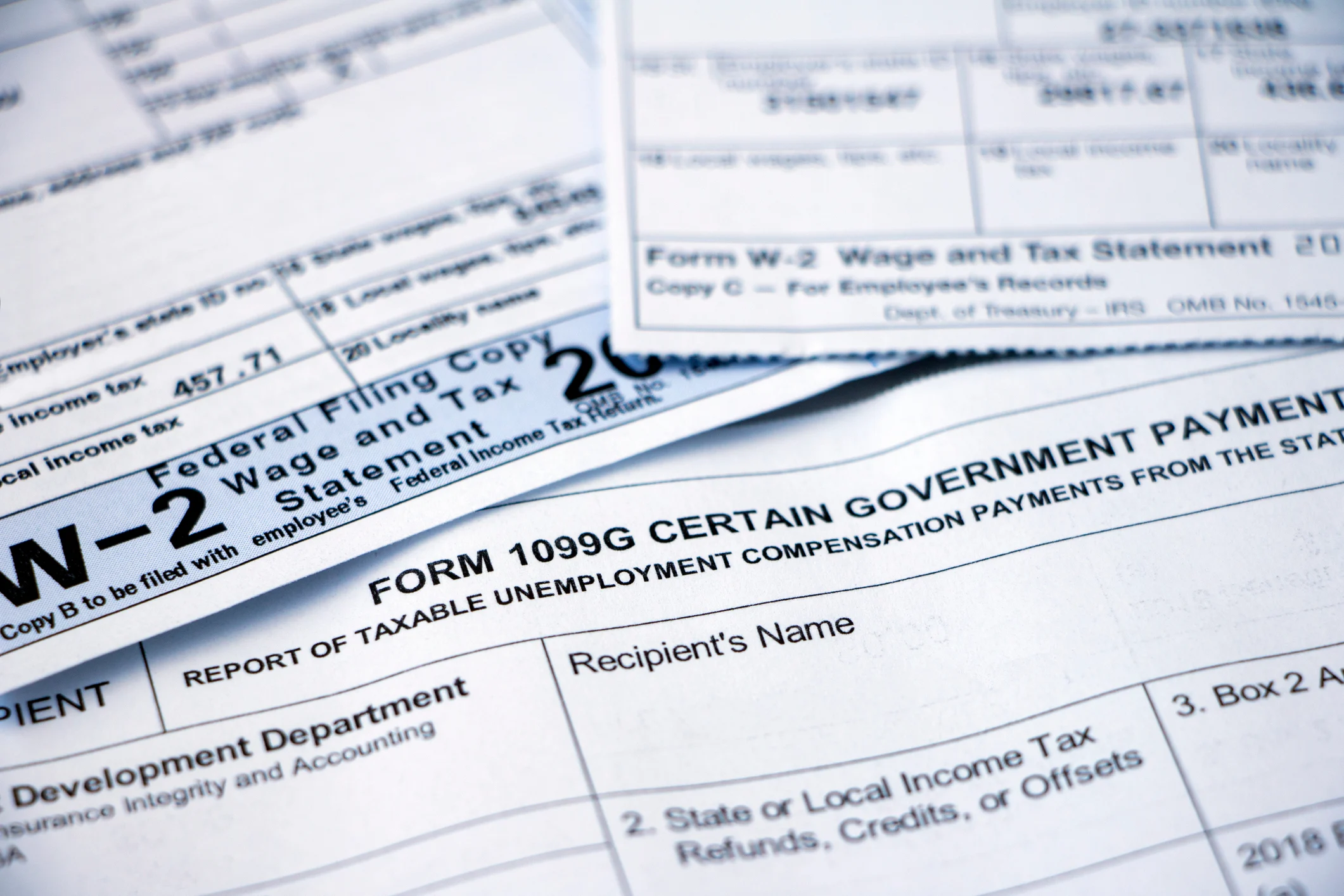 Image shows empty W-2 and 1099 tax forms