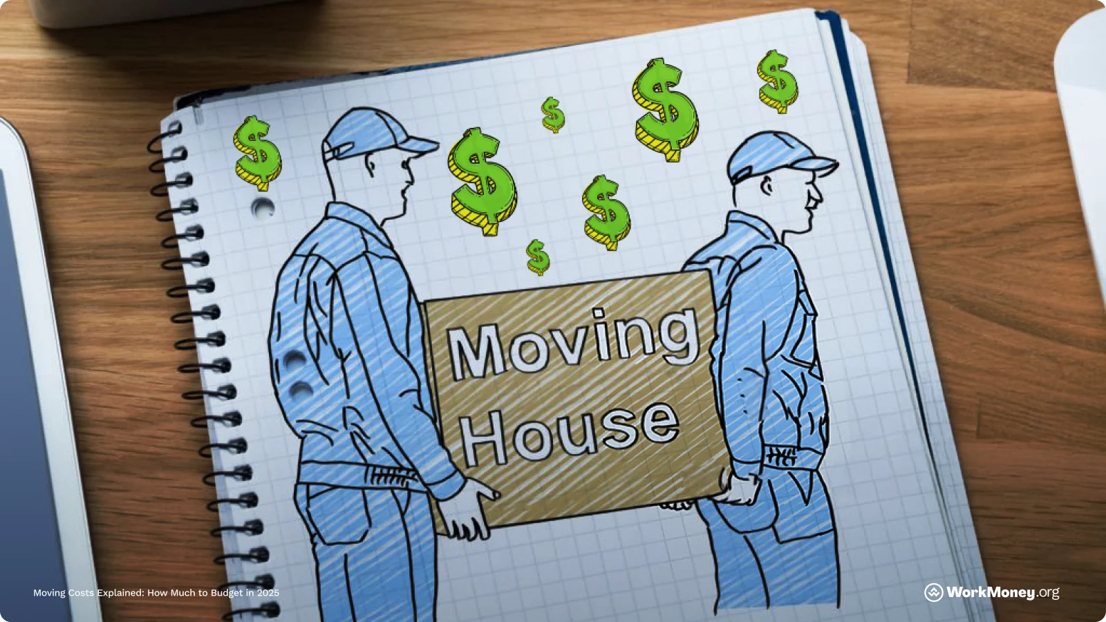 Movers holding a box that says Moving House