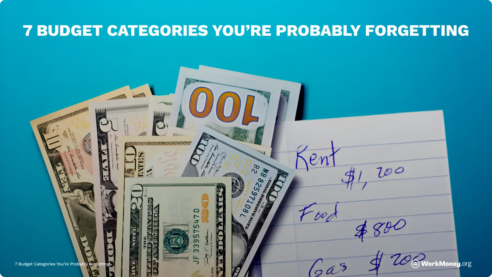 Money pile next to a list of expenses