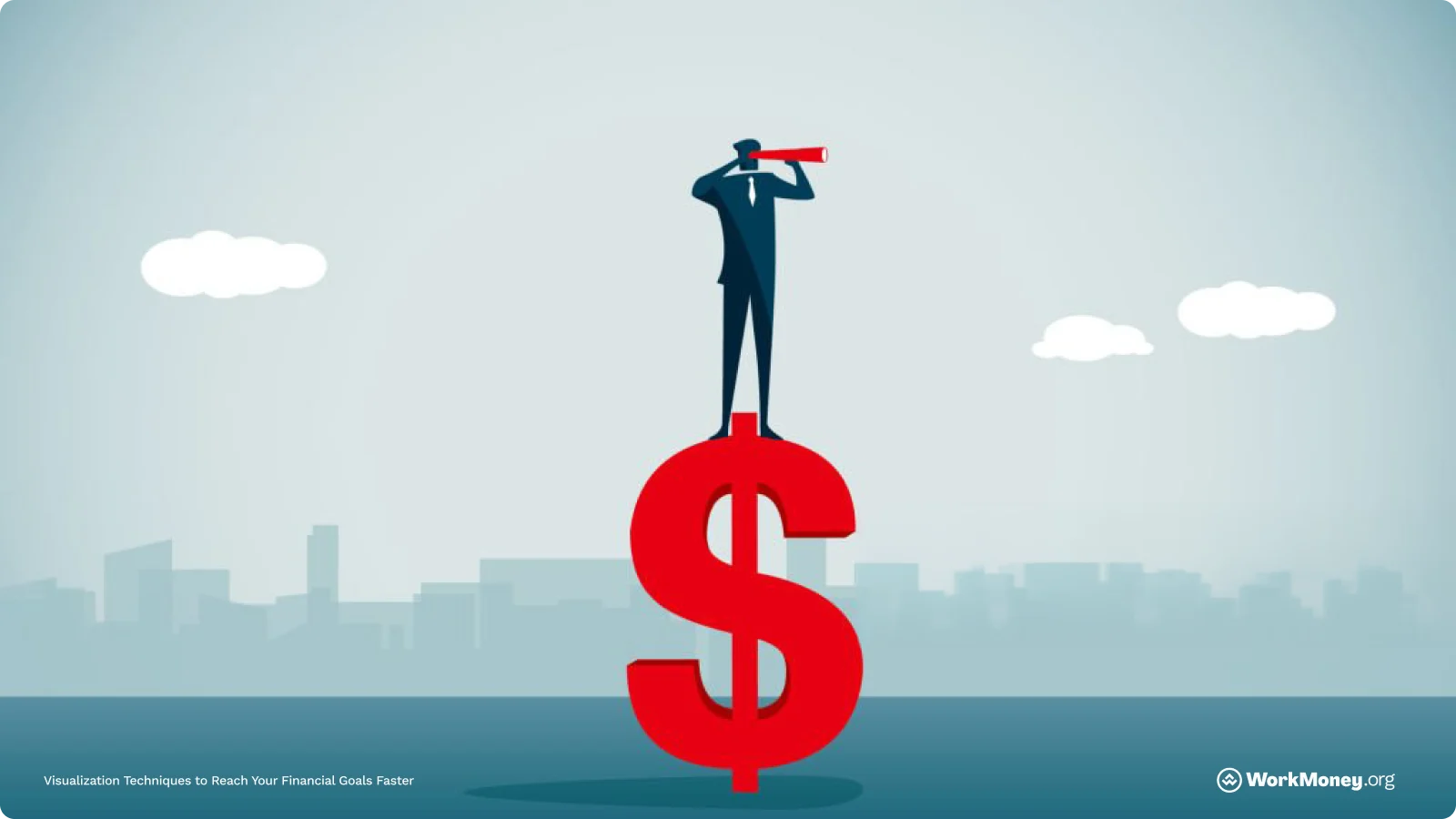 A man sits surveying the land on top of a dollar sign.