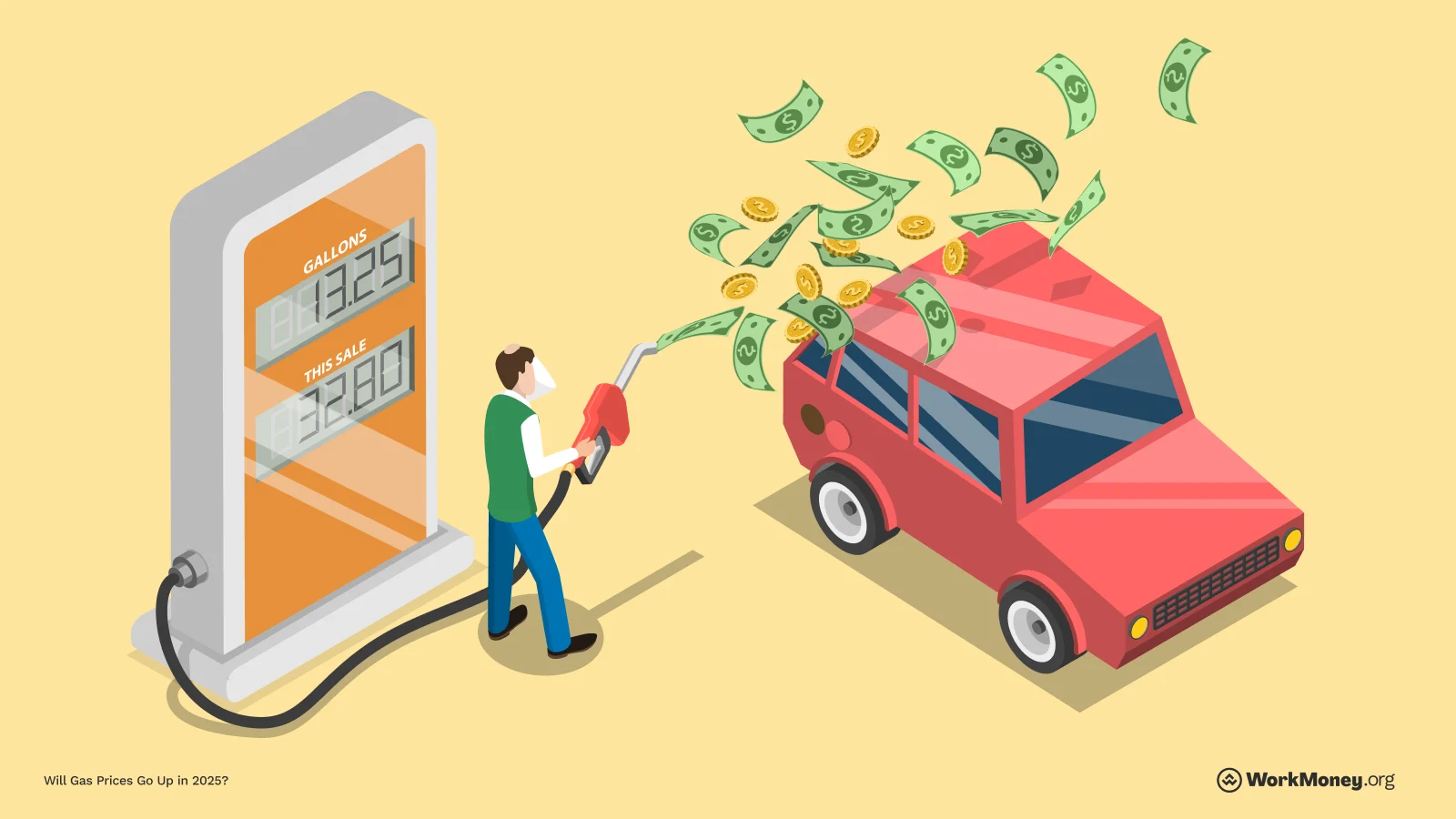 A person pumping money onto a car