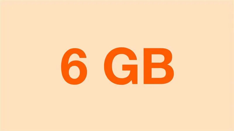 Orange text som visar '6 GB' på en beige bakgrund.