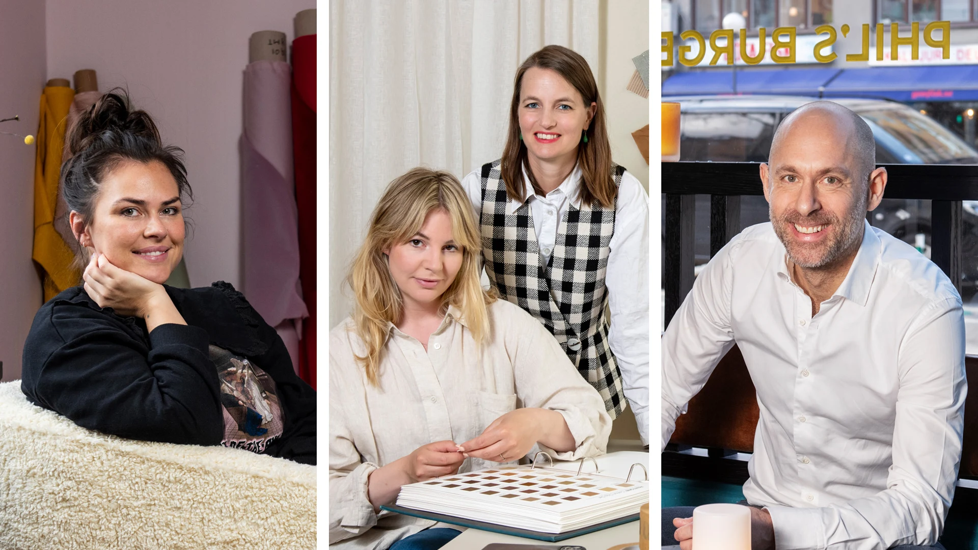 Entreprenören Amelia Widell från Melimeli,  Louisa Hammarbäck och Josephine Blix från Midnatt och Peder Skaj från Phil´s burger.