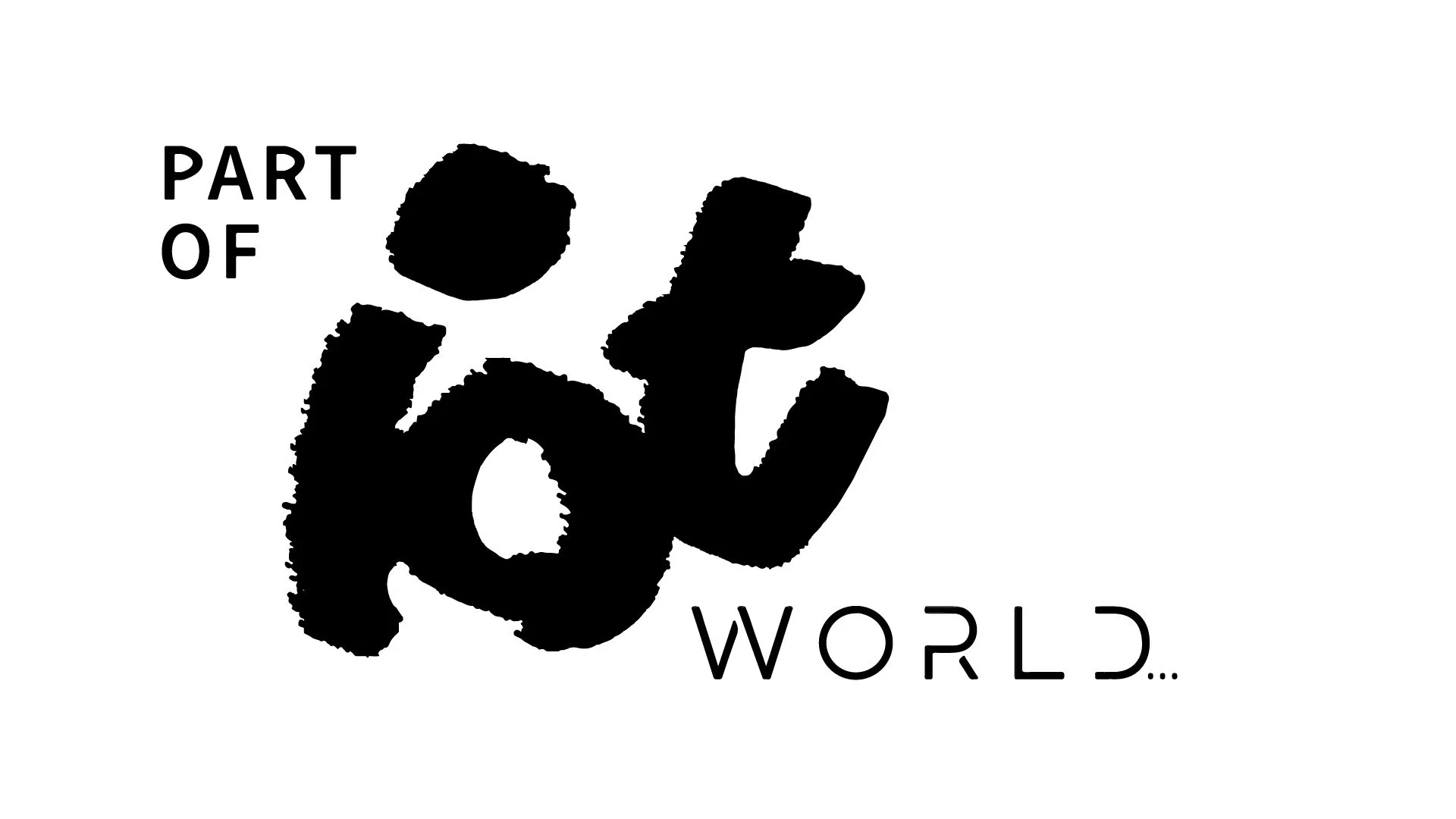 Texten "Part of IoT World" i svart på vit bakgrund, med "IoT" i stor, handskriven stil.