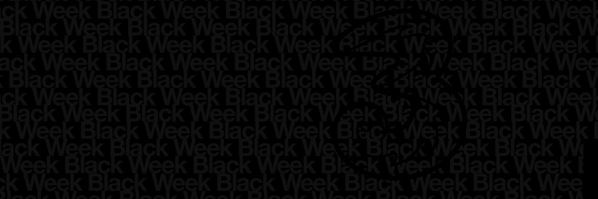 Svart Black Week text med svart Tre logga