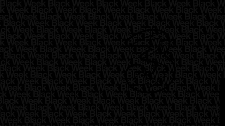Svart Black Week text med svart Tre logga