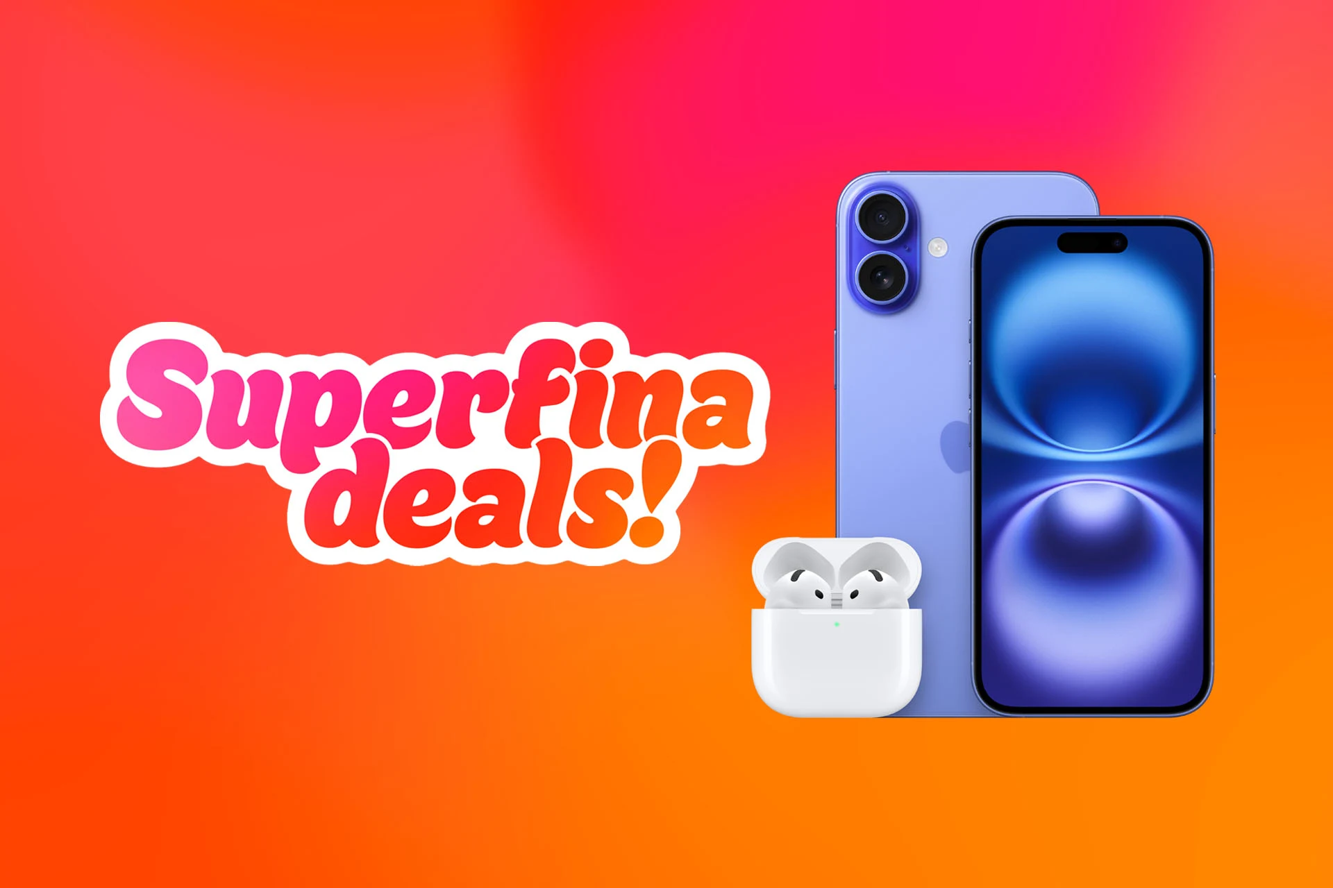 Texten ”Superfina deals!” på rosa-orange gradientbakgrund