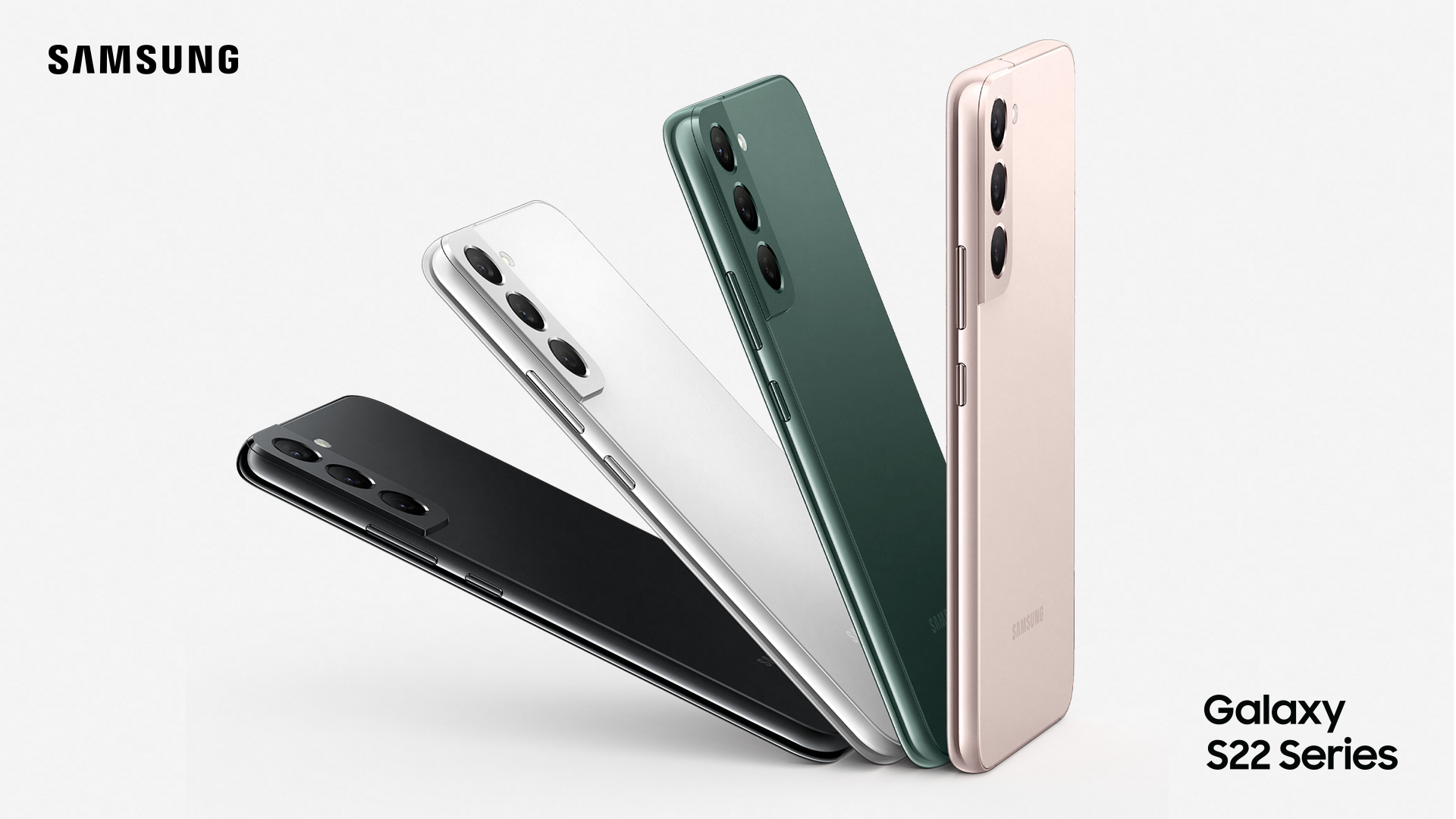 Samsung S22 serien i färgerna svart, vit, grön och rosa