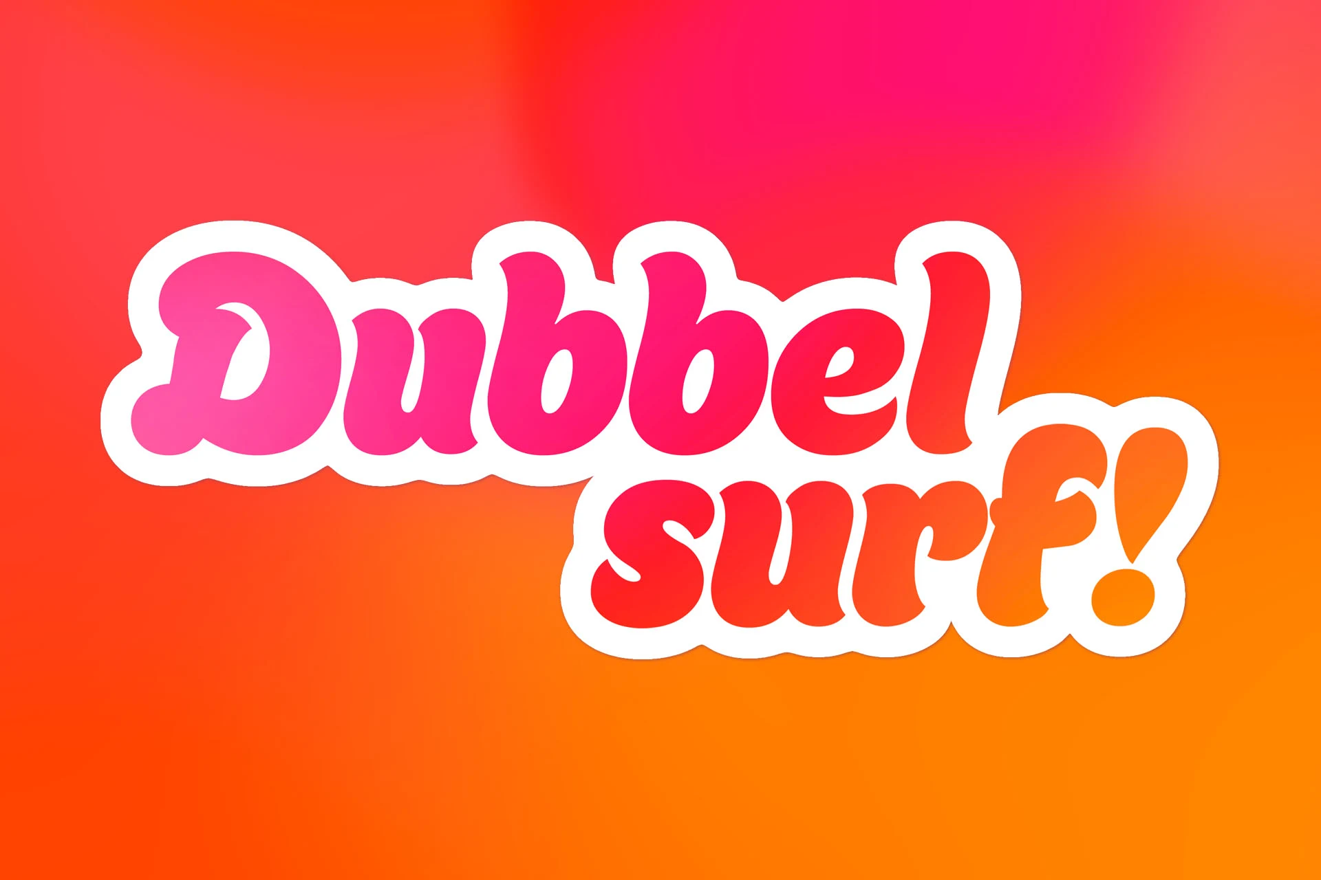 Texten "Dubbel surf!" på rosa-orange gradientbakgrund