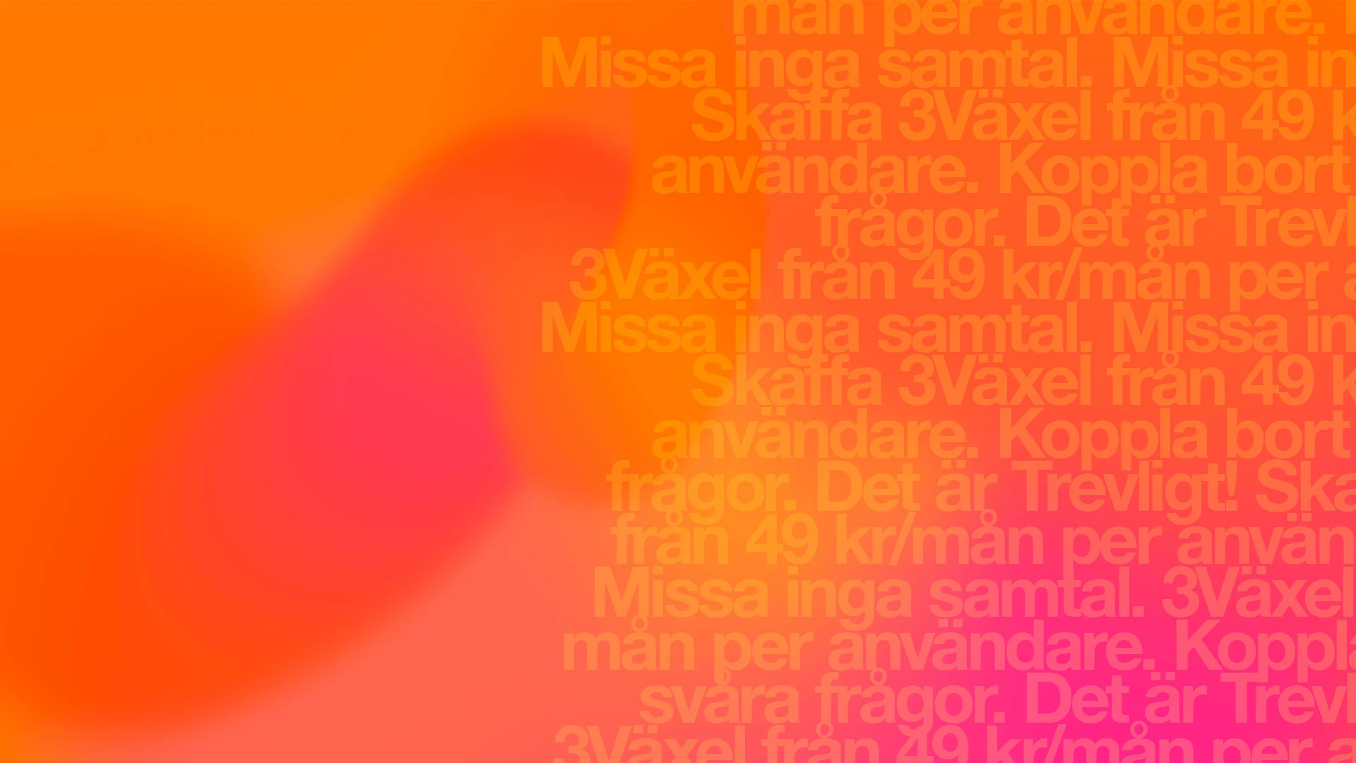 Gradient med text kring mobil växel hos Tre Företag  på högra sidan.