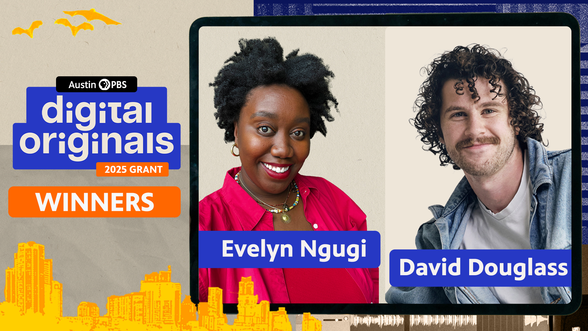 A graphic of both winners of the digital originals grant.
