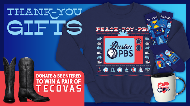 Thank you Gifts:  Holiday Themed PBS sweatshirt, mug, and socks