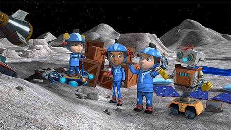 Image of Ready Jet Go! characters on the moon