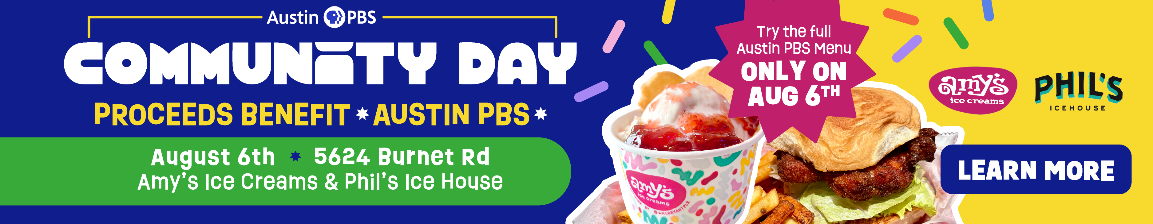 Austin PBS Community Day at Amy's Ice Creams and Phil's on Burnet Rd Banner