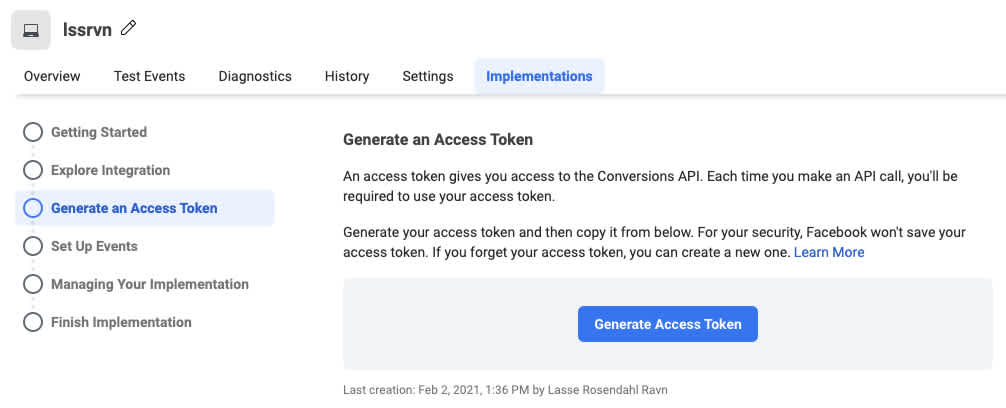 Generating access token for Facebook API