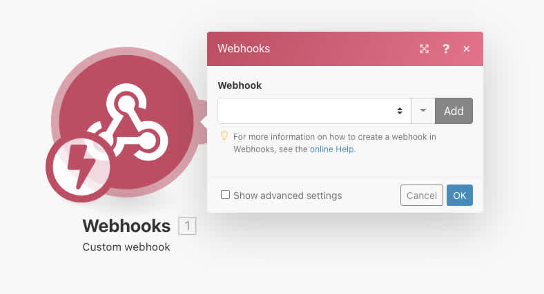Add new webhook Integromat