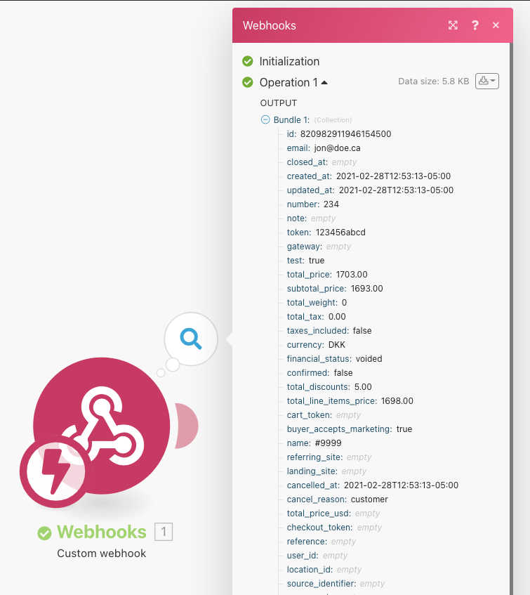 Inspect webhook data in Integromat